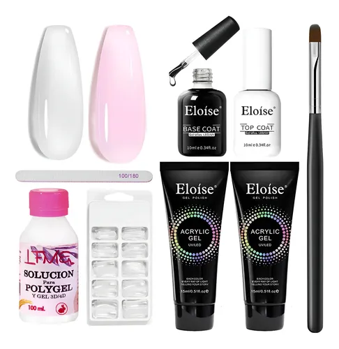 Kit Uñas Esculpidas Polygel Base Top Coat Manicura Uv Semi