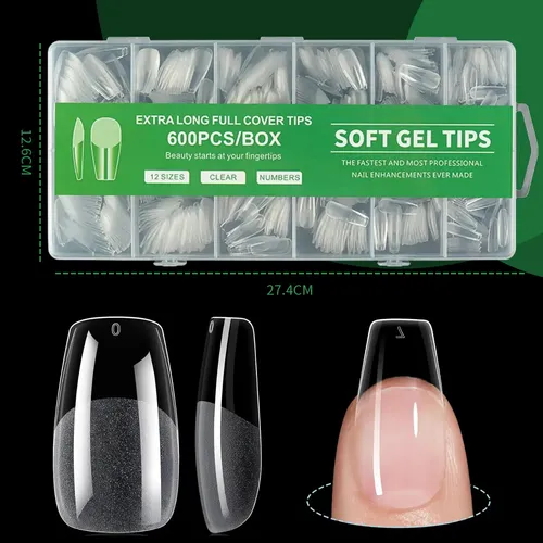 Tips Soft Gel Full Cover Extra Largos 600 Unidades
