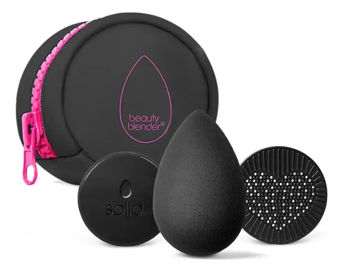 Set Esponja Maquillaje Negra Con Limpiador Carbón Vegano