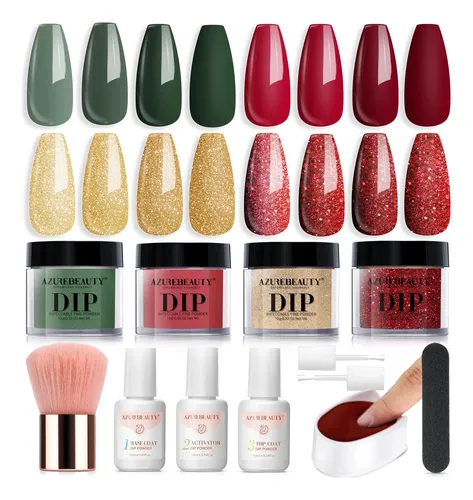 Kit De Polvo Para Uñas Azurebeauty Navidad 4 Colores 10ml