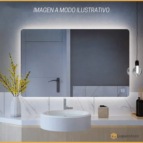 Espejo Rectangular Led Touch Colgar Luz Fria Tactil Baño