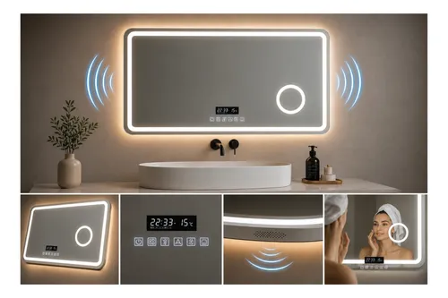 Espejo Rectangular Parlantes 50×70 Led Smart Lupa Desempañan