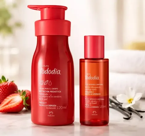 Kit Crema Jabón Y Aceite Bifásico Frutilla Y Vainilla Dorada
