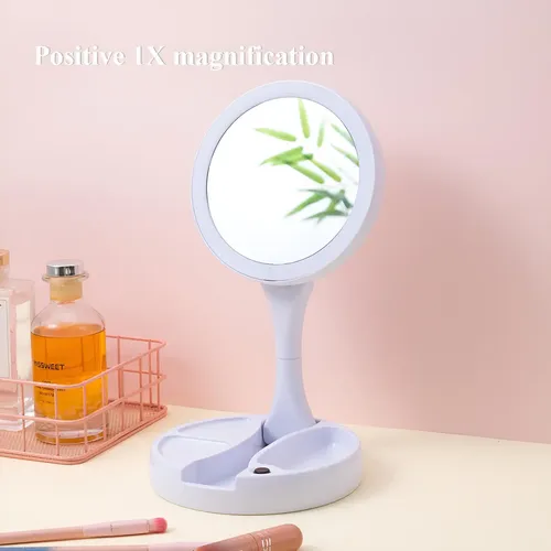 Espejo Doble Plegable Portátil Luz Led Cosmeticos Recargable