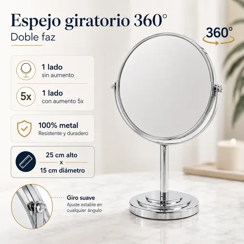 Espejo Maquillaje Metal Giratorio Aumento Calidad Premium