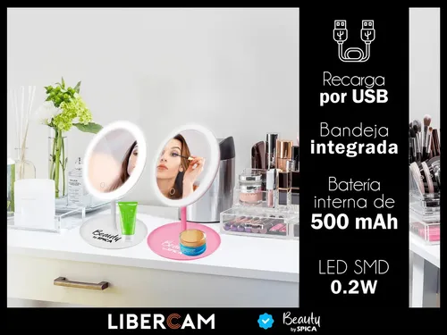 Espejo redondo de pie Sâmago Samago20 con luz fría de 29cm x 27.5cm con 18cm de diámetro corriente eléctrica marco blanco
