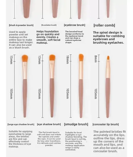 Set Of 8 Coral Orange Brushes With Gift Pouch For Women