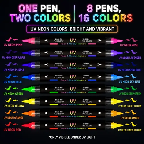 Pinturas Neon Marcadores Uv Fluorescentes Maquillaje 8 Pzs