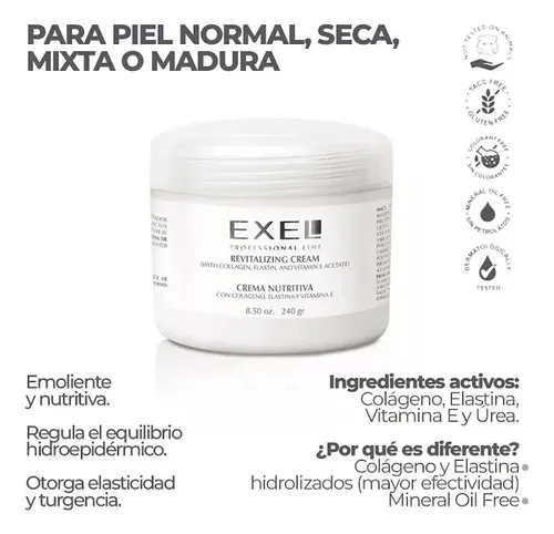 EXEL Crema Facial Nutritiva Colageno Elastina y Vitamina E 500G Tipo de piel Todo tipo de piel