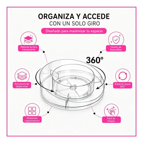Soporte Organizador Acrílico Giratorio 360° Maquillaje Baño