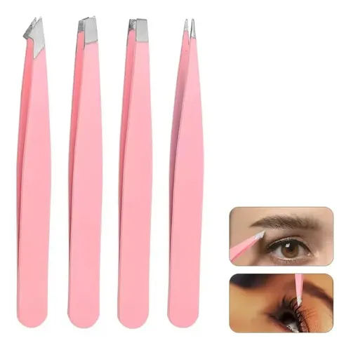 Set De 4 Pinzas Profesional Acero Inoxidable Para Cejas
