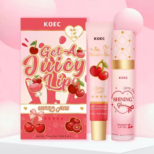 Set De Labios Koec Juicy Cherry, Kit De Hidratación Y Brillo