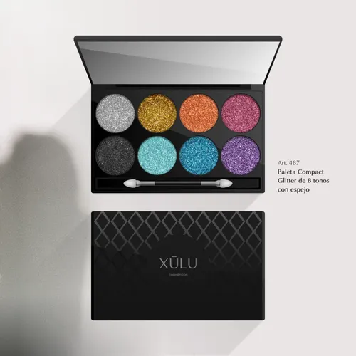 Paleta De Glitter 8 Tonos Compacto Con Espejo Xulu Z487