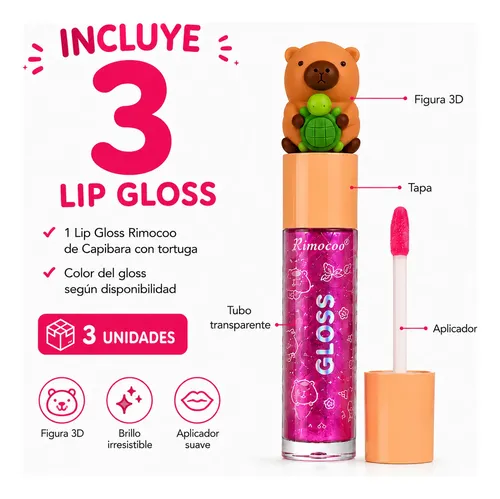 Lip Gloss Capibara Kawaii Brillo Labial Glitter X3
