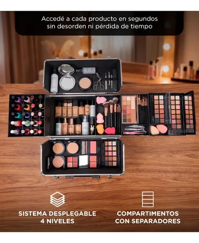 Valija Maletín Maquillaje Gadnic Porta Cosméticos 4 Bandejas Negro