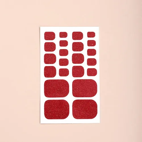 Tiras De Uñas Gel Para Pies Autoadhesivas 22u – No Necesita Lampara UV – Rojo Glitter