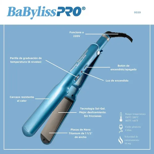Plancha De Pelo Ultra Flat Nano Cestuche Babyliss Pro 9559