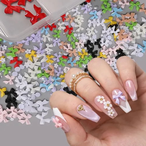 Prima Decoración Uñas 3d Moños Perlas Flores 12 Cuadros