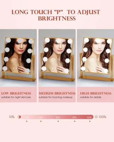 Espejo De Maquillaje Con Luz Led Bwllni 36cm Dorado