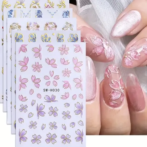 Stickers Para Uñas Autoadhesivos Flor Sakura X5
