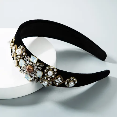 1 Diadema De Pelo Ancho Con Perlas Artificiales Con Diamante