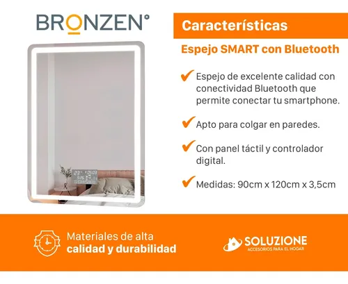 Espejo Smart Inteligente Luz Led 120×90 Cm Bluetooth Premium