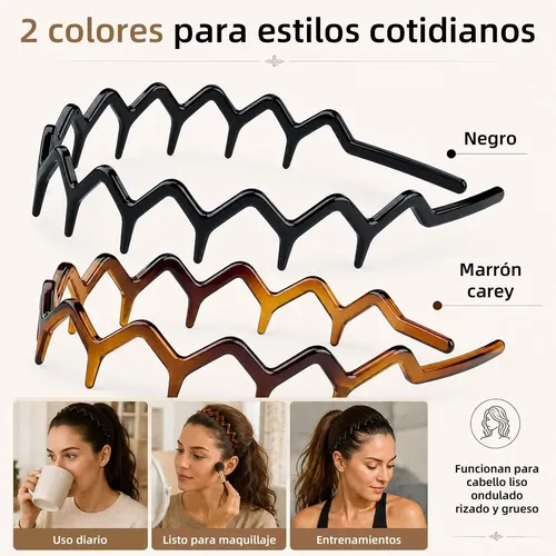 Diademas Zigzag 2 Piezas, Onduladas Antideslizantes Unisex