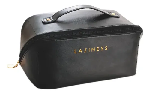 Neceser Cuero Pu Porta Cosmeticos Maquillaje Viaje Bolso Color Negro Diseño de la tela Lisa