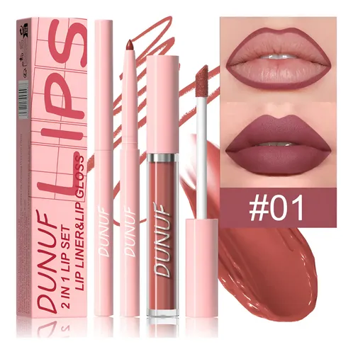 Set 2 En 1: Brillo De Labios Y Delineador Impermeable Dunuf