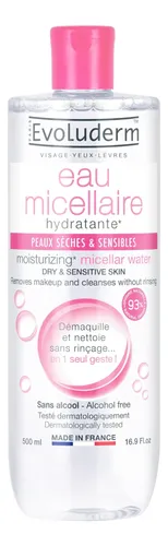 Agua Micelar Evoluderm 500ml Para Piel Seca Y Sensible