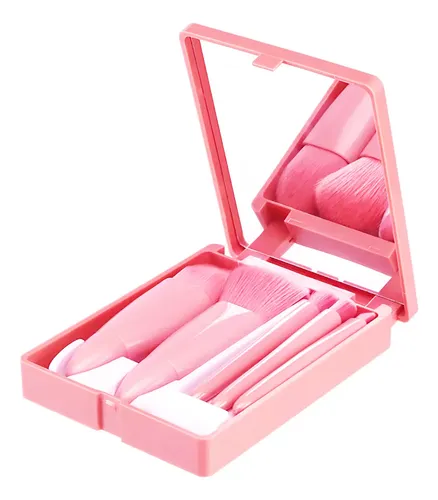 Set 5 Mini Brochas Maquillaje Estuche Espejo Portatil Viaje
