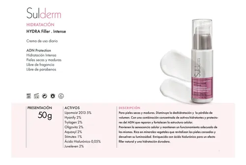 Crema Sulderm Hydra Filler Intense Ácido Hialurónico Día Noche 50g