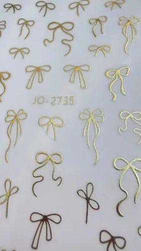 Stickers Para Uñas Cromados Destellos Moños Gemas 5d Y 6d Moños dorados Jo-2735