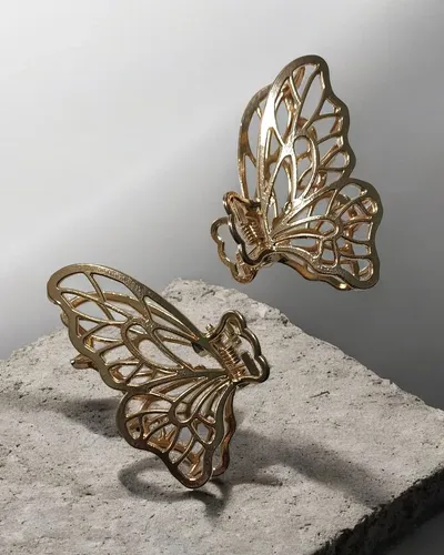 Set X2 Ganchos Mariposa Pequeños Para El Pelo Metal Y Gemas