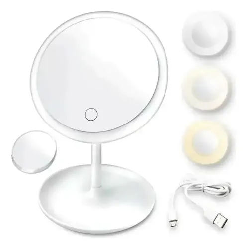 Espejo Led Redondo Recargable con Luz Blanca Marca Me Extraña Araña Para Maquillaje