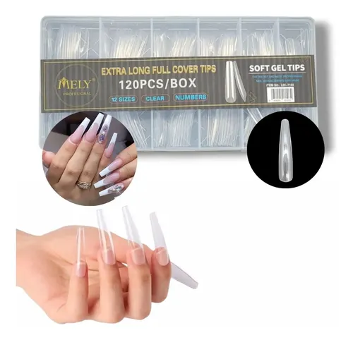 120 Tips Para Soft Gel Coffin Extra Largos Transparentes