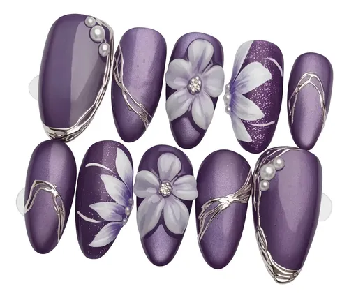 Uñas Postizas Acrílicas Almendra 30u Con Diseño De