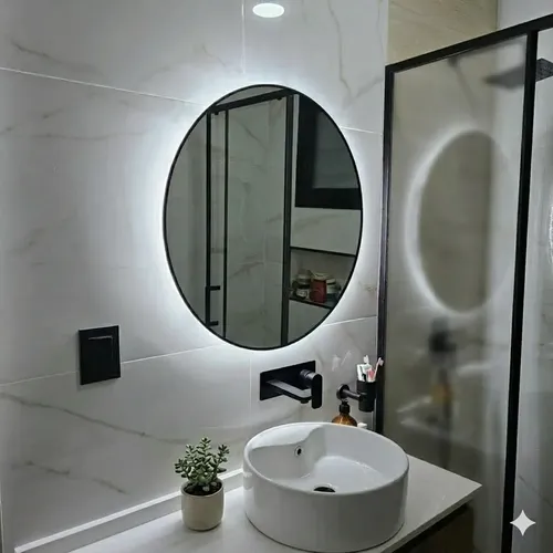 Espejo Luz Led 60 Cm Redondo Moderno Tecla Oculta