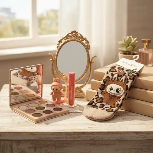 Set Maquillaje Labubu Paleta Sombras Brillo Llavero Medias