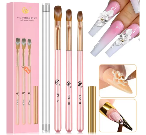 Kit De 3 Pinceles Acrílicos Para Uñas Profesionales Mj303