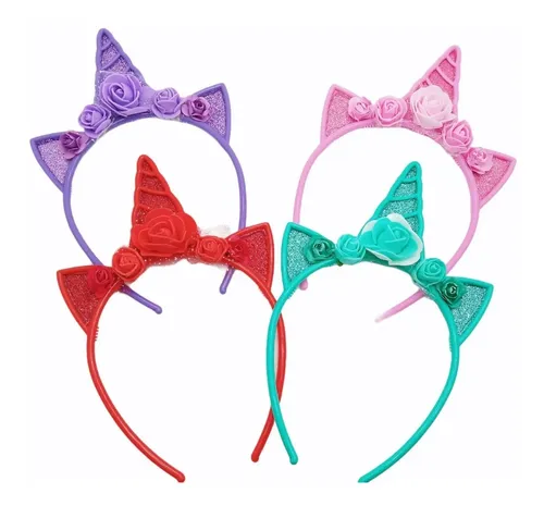 Vincha Unicornio Flores Glitter Nena Accesorios De Pelo X 6