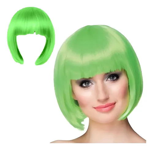 Combo X12 Pelucas Corta Carre Verde Cotillon Carioca Disfraz