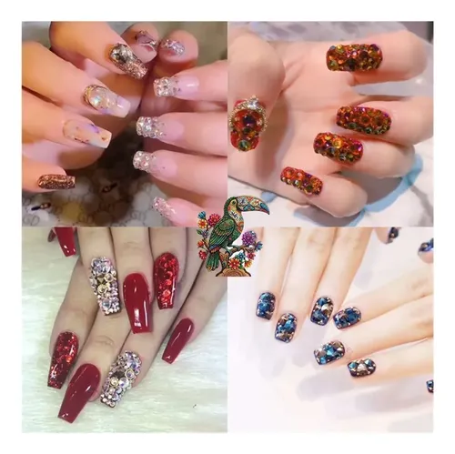 4 Juegos De Pegatinas De Uñas Mixtas De Diamantes Planos
