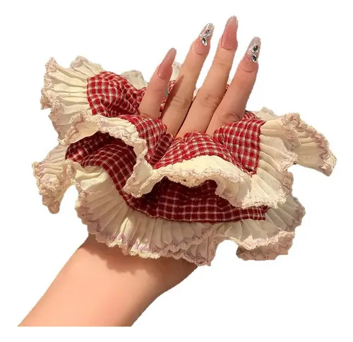 Cinta Scrunchie Retro De Cuadros Rojos Doble Capa 2026