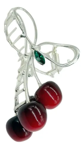 Broche Para Pelo Metal Plateado Cerezas Kawaii
