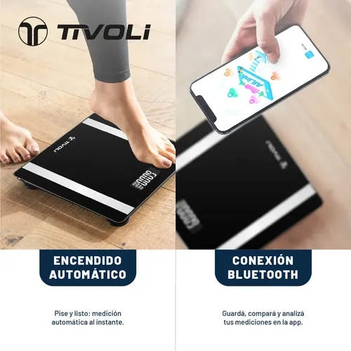 Balanza Digital Baño Tivoli Bluetooth Sensor Temperatura Color Negro