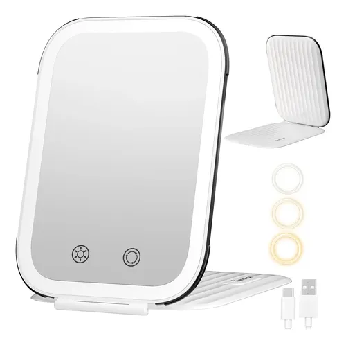 Espejo De Maquillaje Funtouch Con Luz Led Recargable Blanco