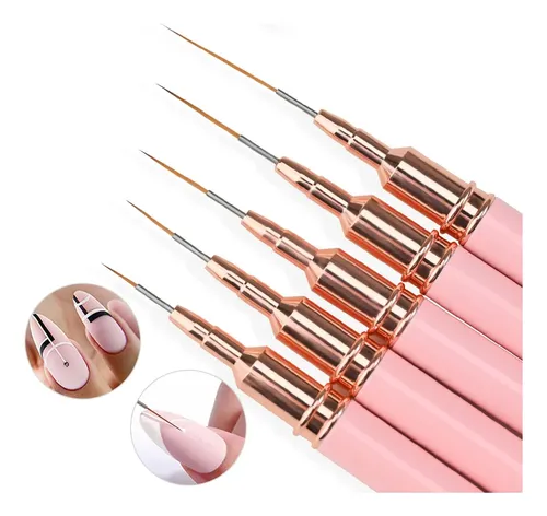 Set 5 Pinceles Nail Art Liner Detalle Uñas 5pcs -pink