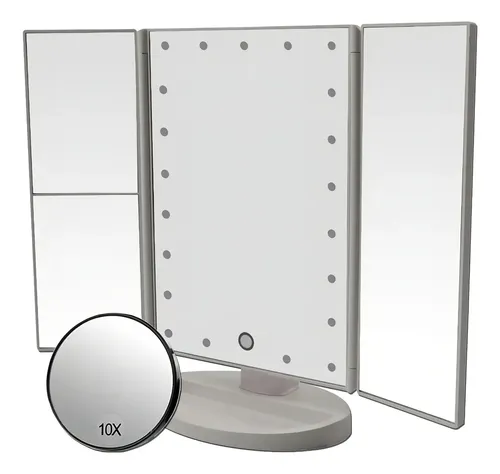 Espejo Con Luz LED Tríptico Jessamy E152 Blanco Con Aumento 2X/3X