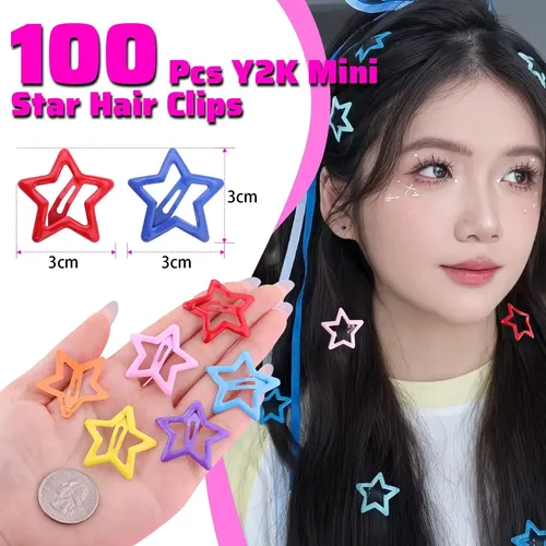 100 Pinzas De Pelo Con Estrellas De Colores